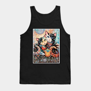 Cat Couple with Flowers : A Louis Wain abstract psychedelic Art Print Tank Top